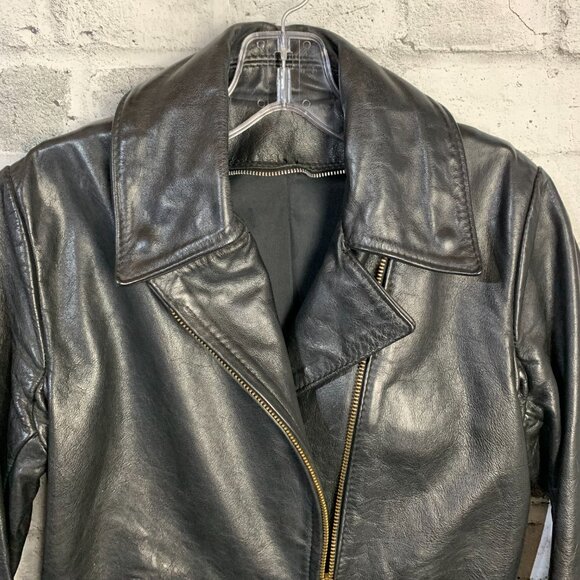 Vintage 90s Black Leather Motorcycle Biker Moto Jacket - Picture 2 of 16